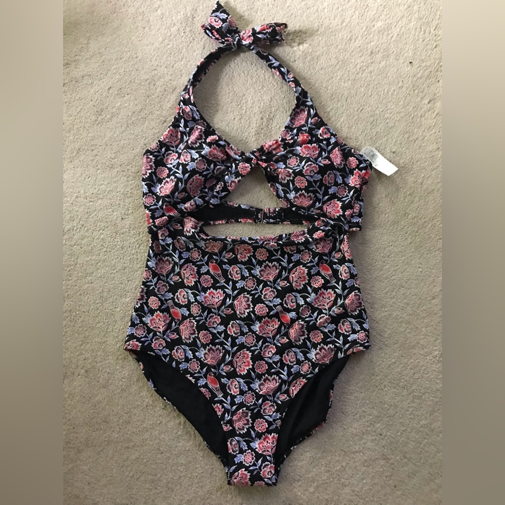 One piece swimsuit halter top open front and back detail NWT